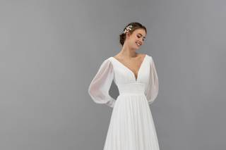 abito da sposa vintage liscio con maniche a palloncino a scollatura a V