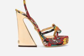 ankle strap colorata a fantasia con tacco dorato