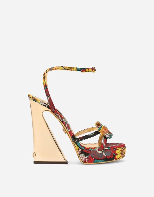 ankle strap colorata a fantasia con tacco dorato