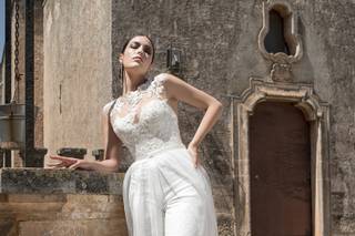 abito da sposa 2 in 1 con pantaloni e gonna rimovibile