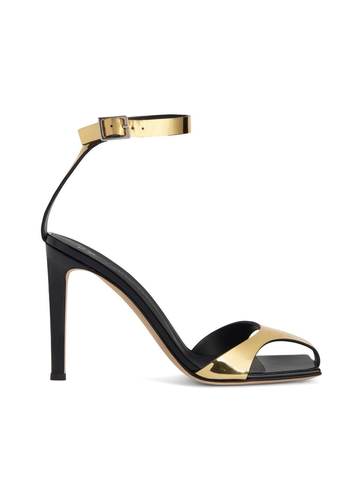 ankle strap dorata con tacco nero