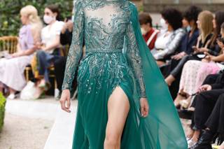 abito Zuhair Murad verde salvia con spacco laterale