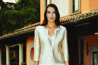 abito mamma sposa tubino con giacca dorato