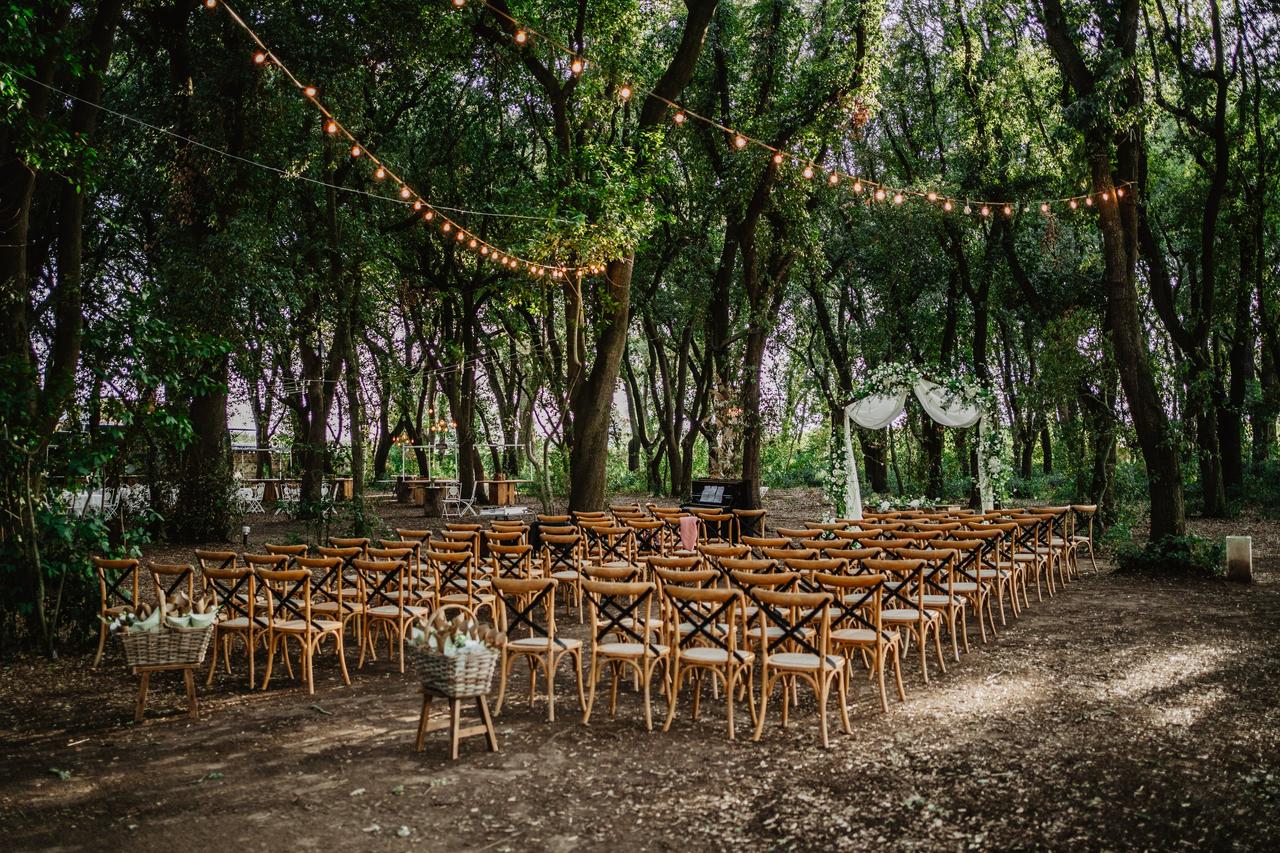 allestimento cerimonia nel bosco per un matrimonio stile natural chic