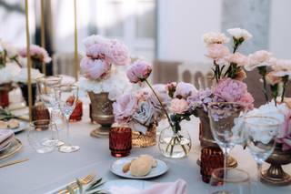 mise en place matrimonio tema rosa