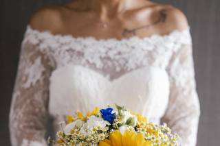 bouquet da sposa con girasoli e mughetto