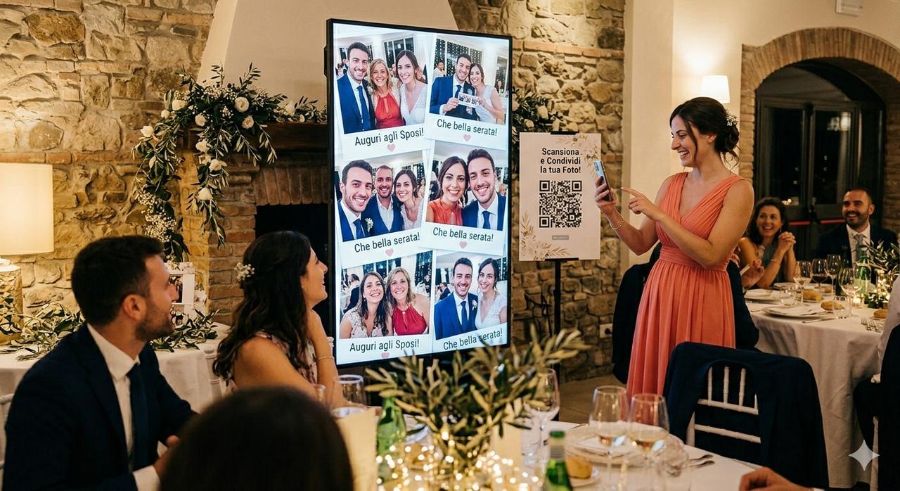 social wall con schermo per proiettare le foto durante il ricevimento- intrattenimento matrimonio