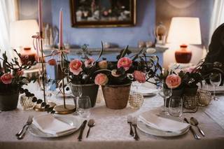 mise en place matrimonio tema rosa