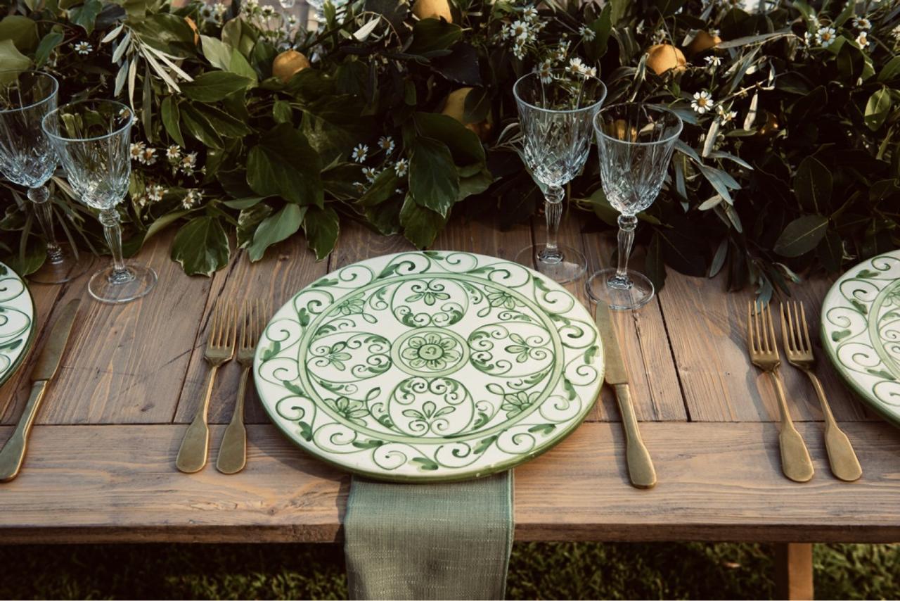 mise en place matrimonio tema verde rustic