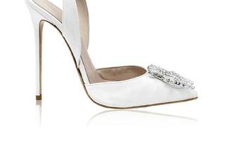 sandali gioiello matrimonio bianchi, modello slingback con applicazione gioiello sulla punta
