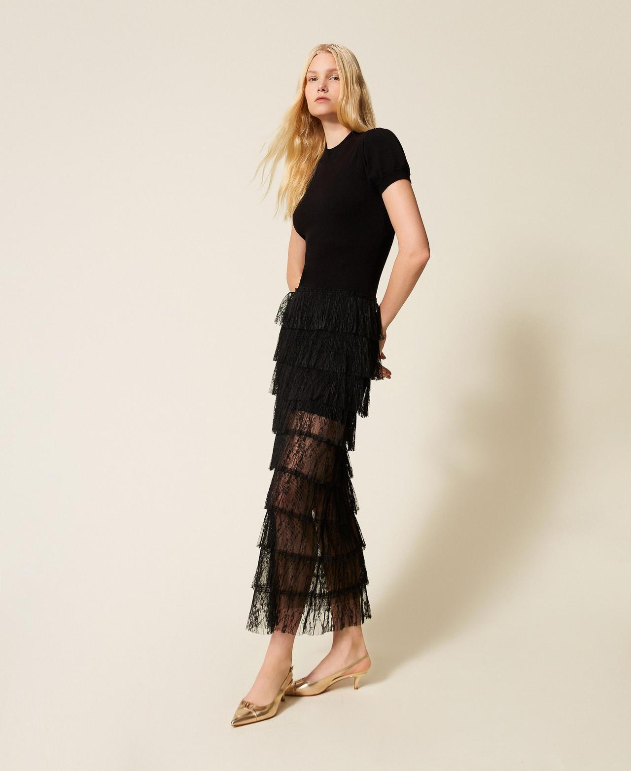 abito elegante da cerimonia da cocktail, nero con balze