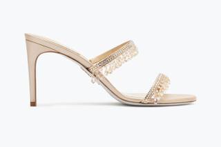 sandali gioiello per cerimonia color oro modello sabot con stringhe con cristalli