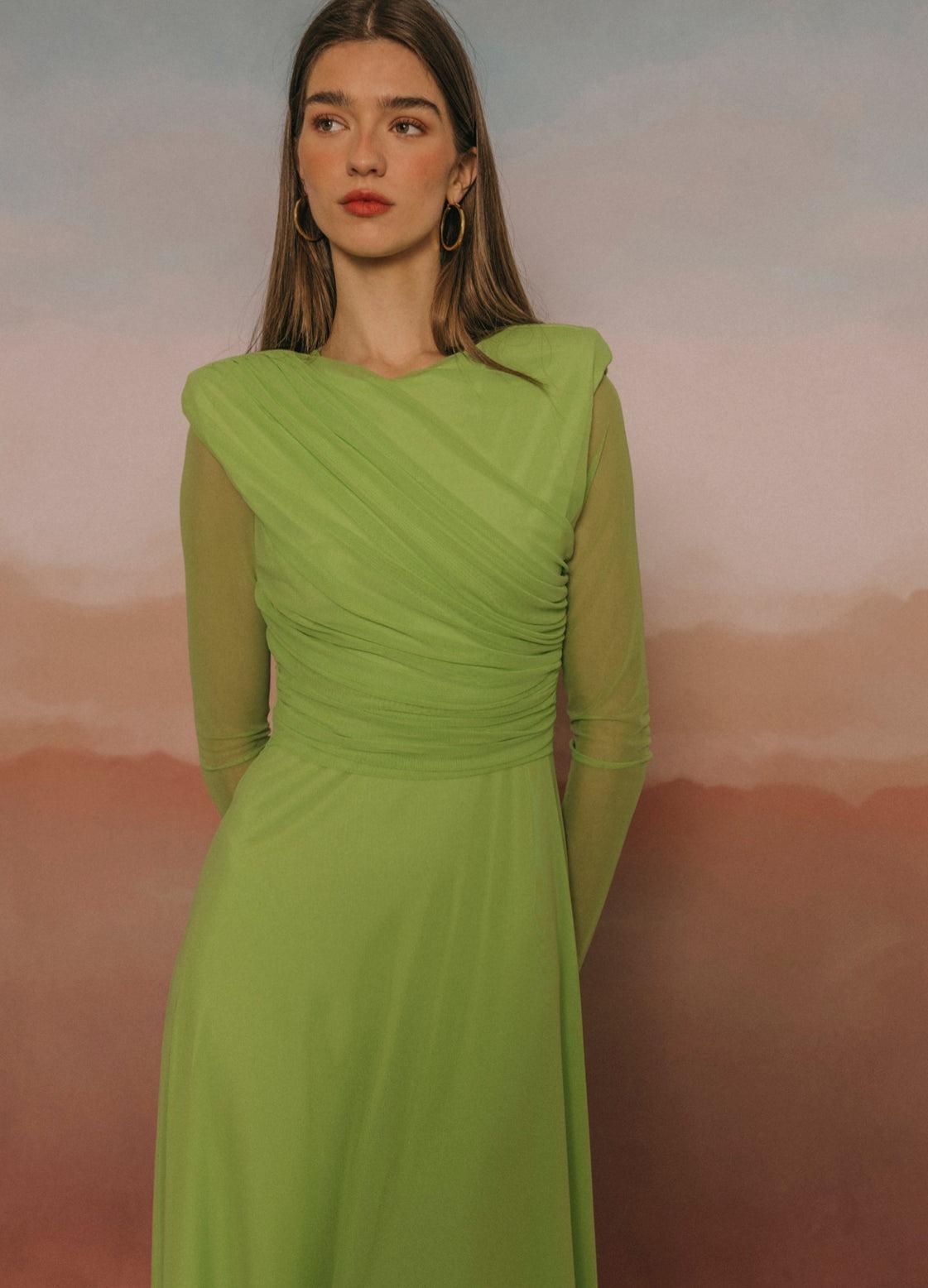 abito verde da cerimonia in tulle  