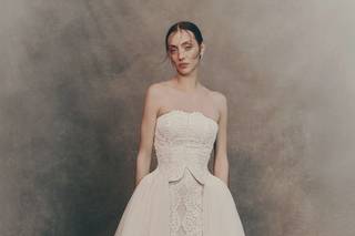 abito da sposa 2 in 1 in pizzo, color avorio, scollo dritto e sopragonna in tulle