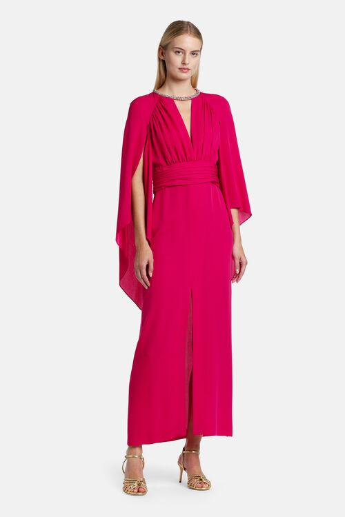 abito da cerimonia Luisa Spagnoli lungo, fucsia con mantellina integrata