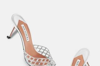 sandali gioiello per cerimonia modello sabot, color argento con cristalli