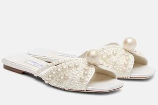 sandali gioiello matrimonio sabot bianchi flat con perle sulla tomaia