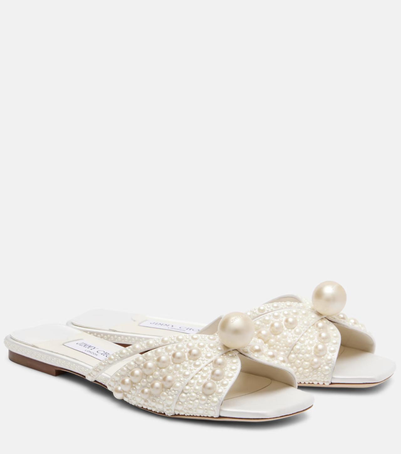 sandali gioiello matrimonio sabot bianchi flat con perle sulla tomaia