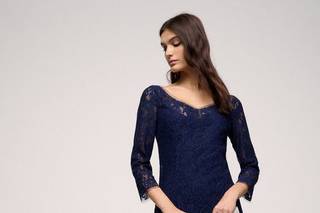 abito da cerimonia Luisa Spagnoli blu in pizzo taglio midi