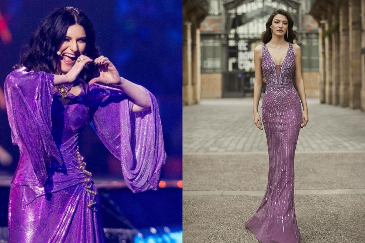 abito glitter con chiusura laterale di Laura Pausini