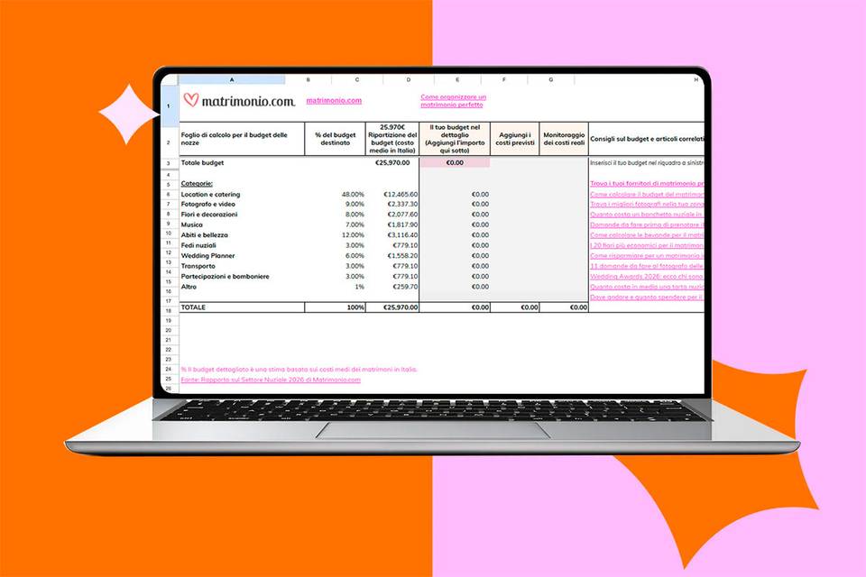 Modello Excel per la gestione delle spese del matrimonio