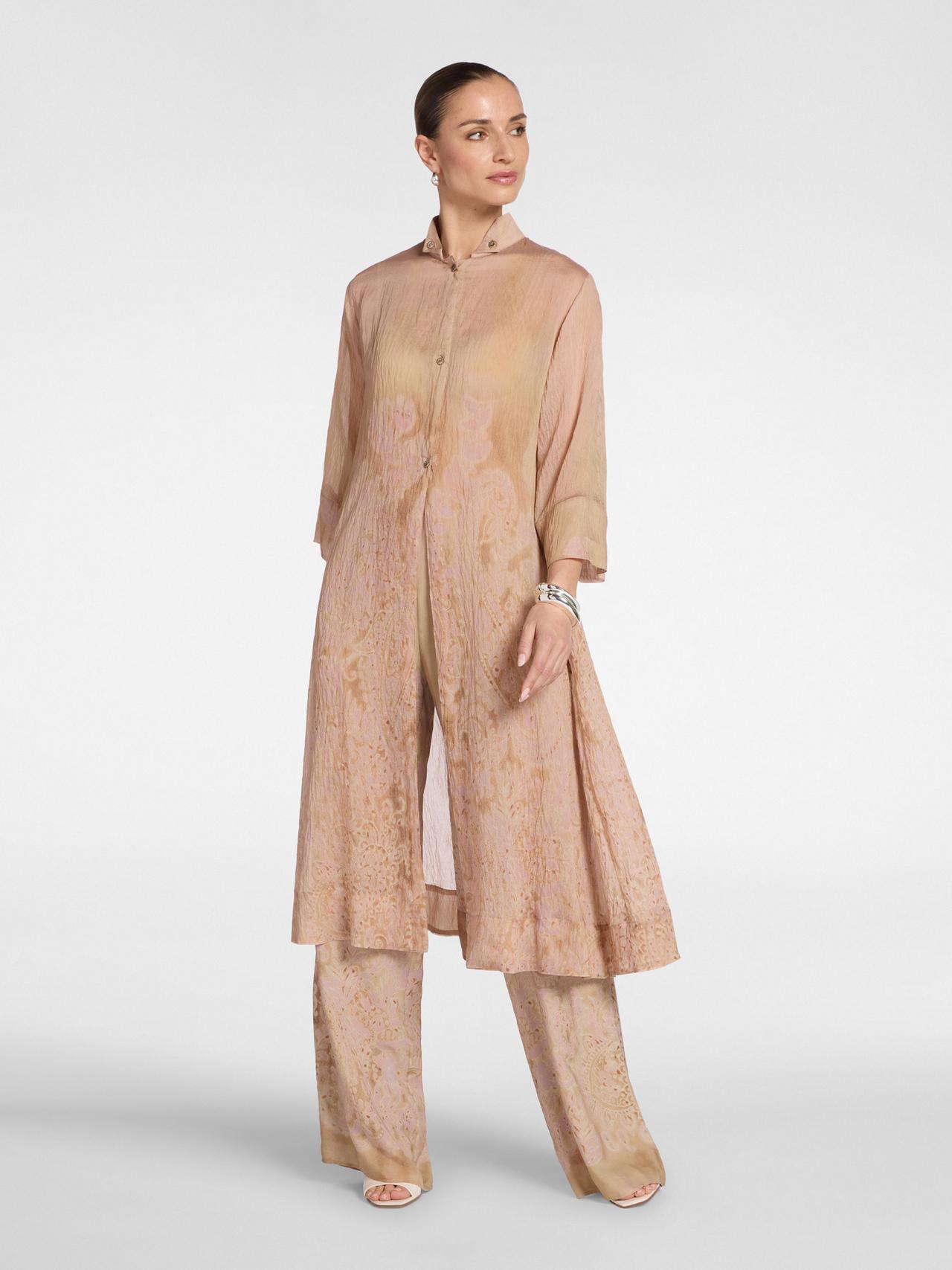 abito mamma della sposa  con chemisier e pantalone ampio color rosa antico