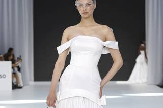 abito da sposa 2 in 1 liscio, con bustier che diventa gonna corta e gonna più lunga sotto