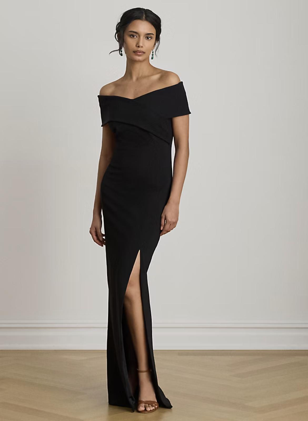 abito da cerimonia donna curvy lungo nero off-shoulder