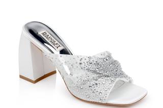 scarpe da sposa basse sabot con tacco largo e strass