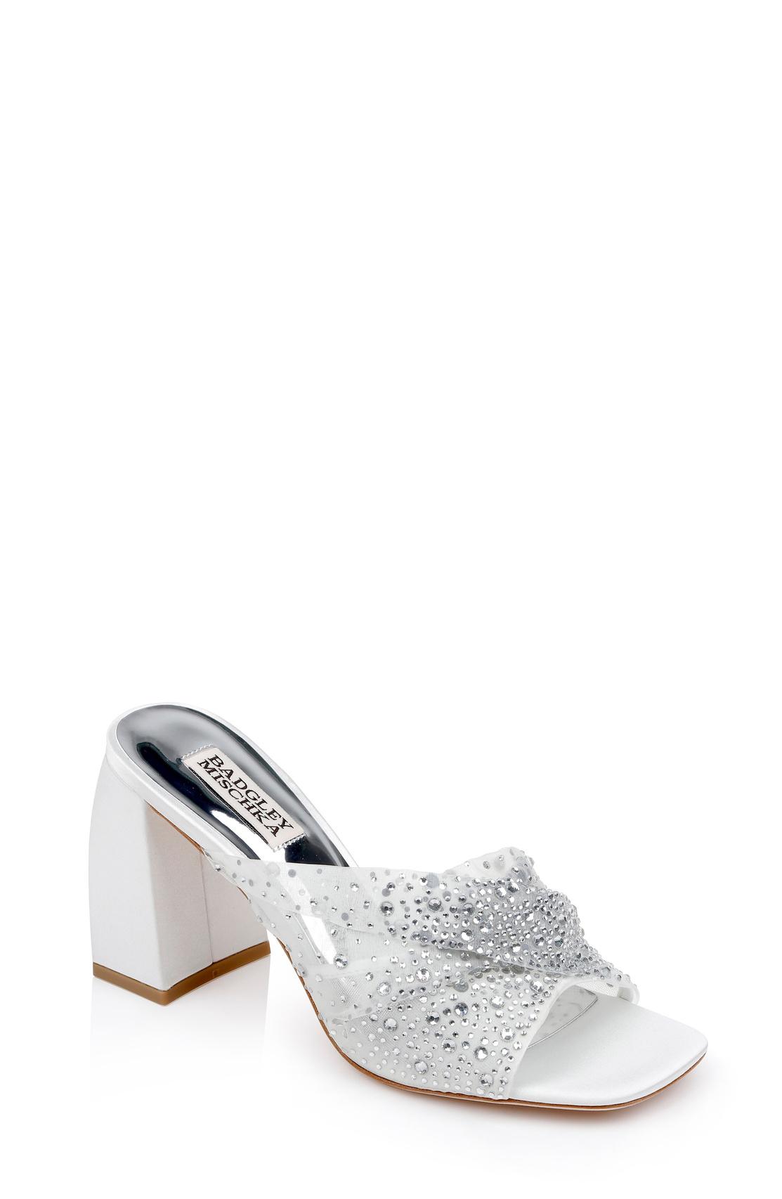 scarpe da sposa basse sabot con tacco largo e strass