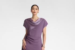 abito mamma della sposa midi, con gonna morbida svasata, viola