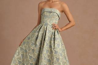 abito elegante da cerimonia midi con corpetto a corsetto e scollatura a fascia