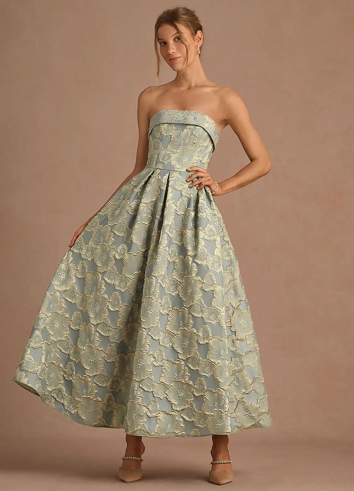 abito elegante da cerimonia midi con corpetto a corsetto e scollatura a fascia