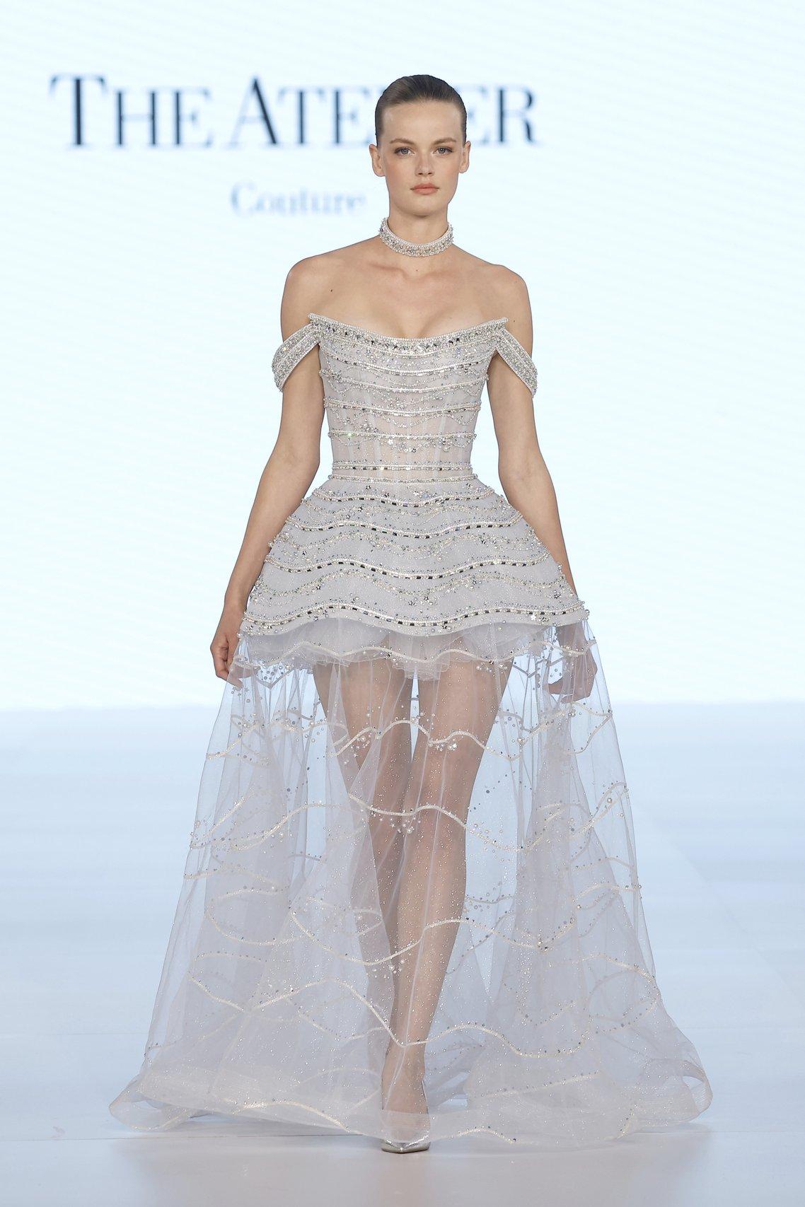 abito da sposa 2 in 1 con gonna ampia a palloncino corta e gonna rimovibile in tulle trasparente lunga