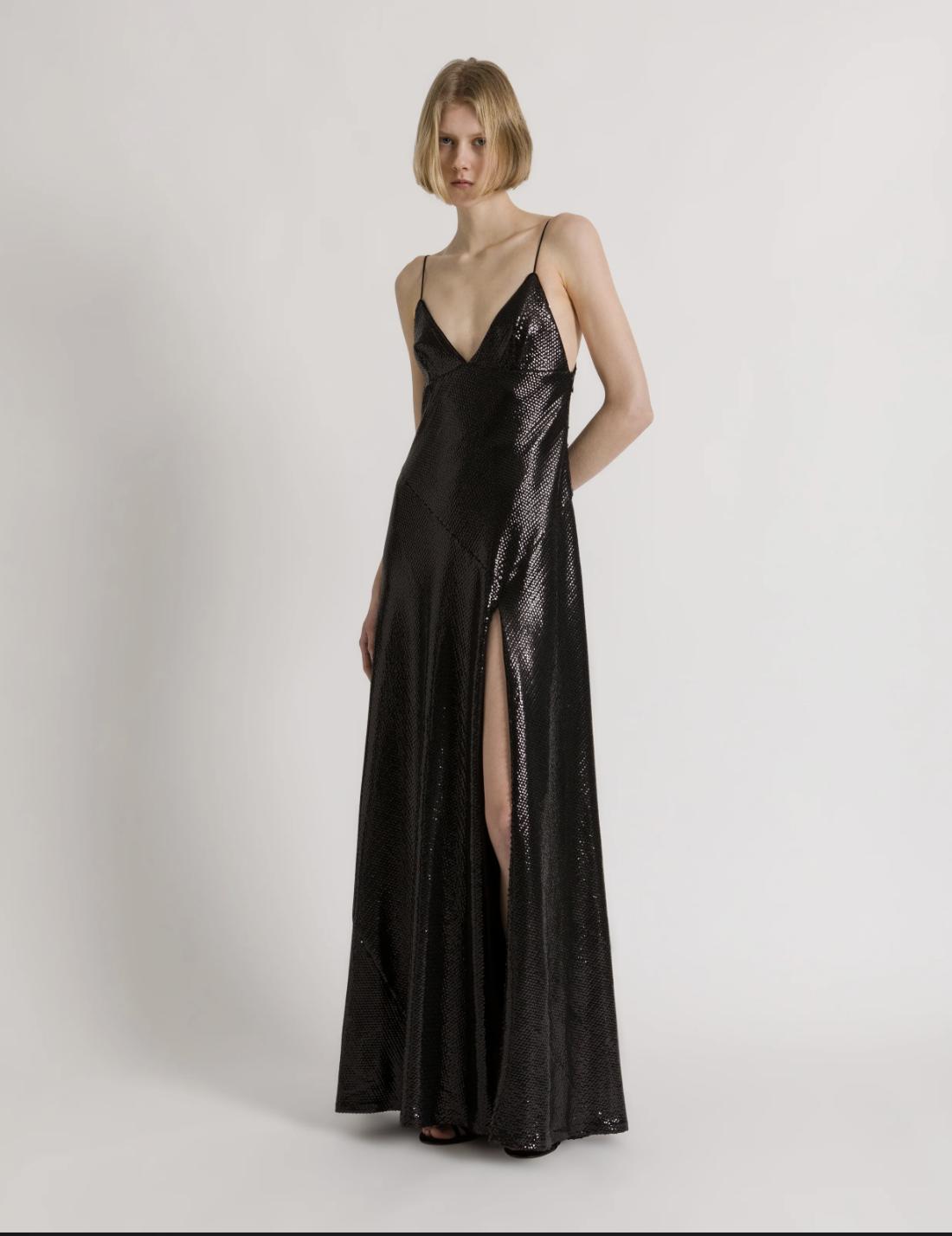 abito nero matrimonio con paillettes lucide