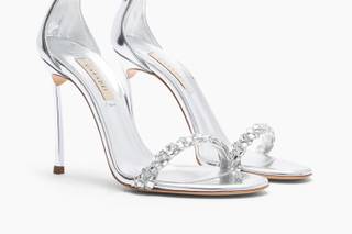sandali gioiello per cerimonia con cristalli effetto specchio e tacco in acciaio a stiletto