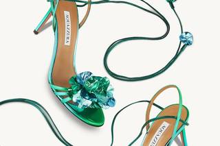 scarpe da sposa colorate- sandali verdi con lacci alla caviglia