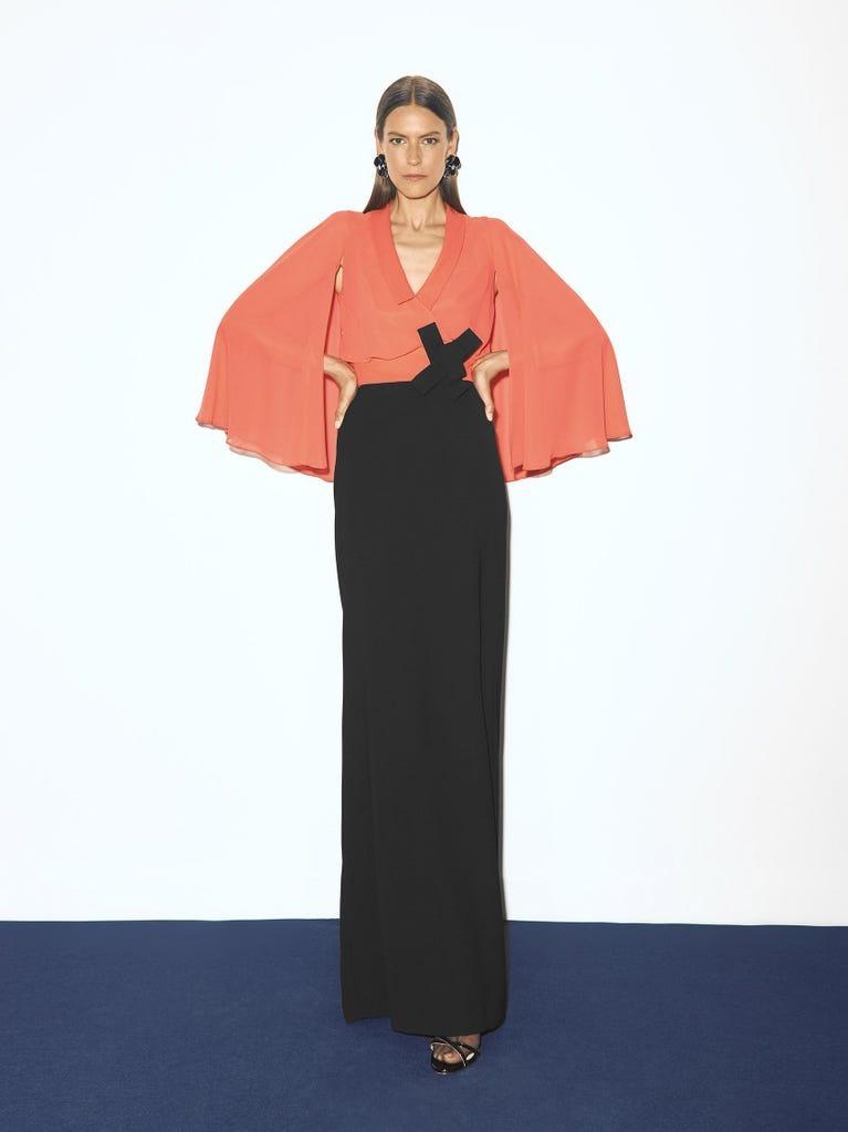 abito mamma sposo nero con mantella arancione