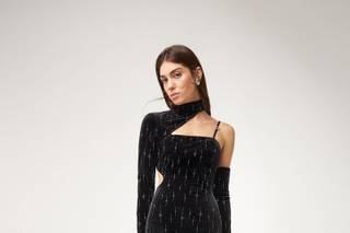 abito elegante da cerimonia lungo, nero con dettagli cut-out