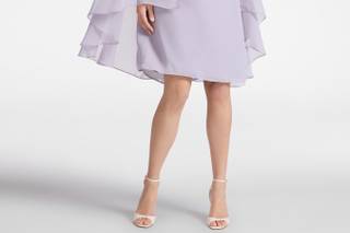 abito mamma della sposa midi lilla  svasato con mantella in tinta