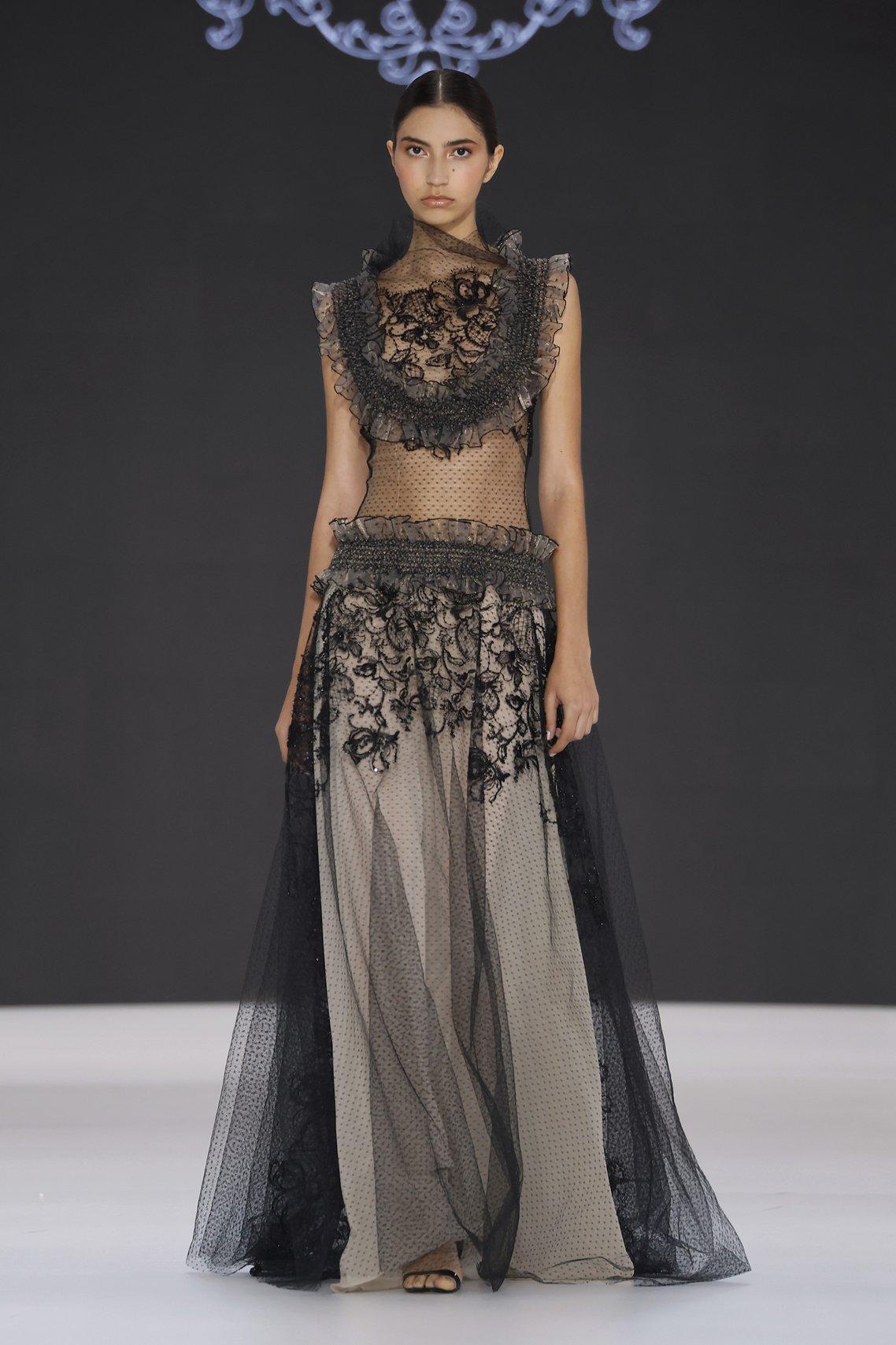 abito da sposa boho chic nero a due pezzi in pizzo