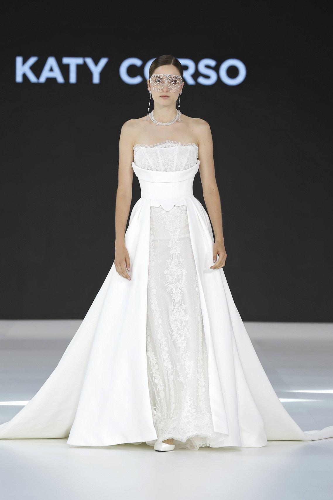 abito da sposa 2 in 1 in pizzo e mikado con bustier e sopragonna
