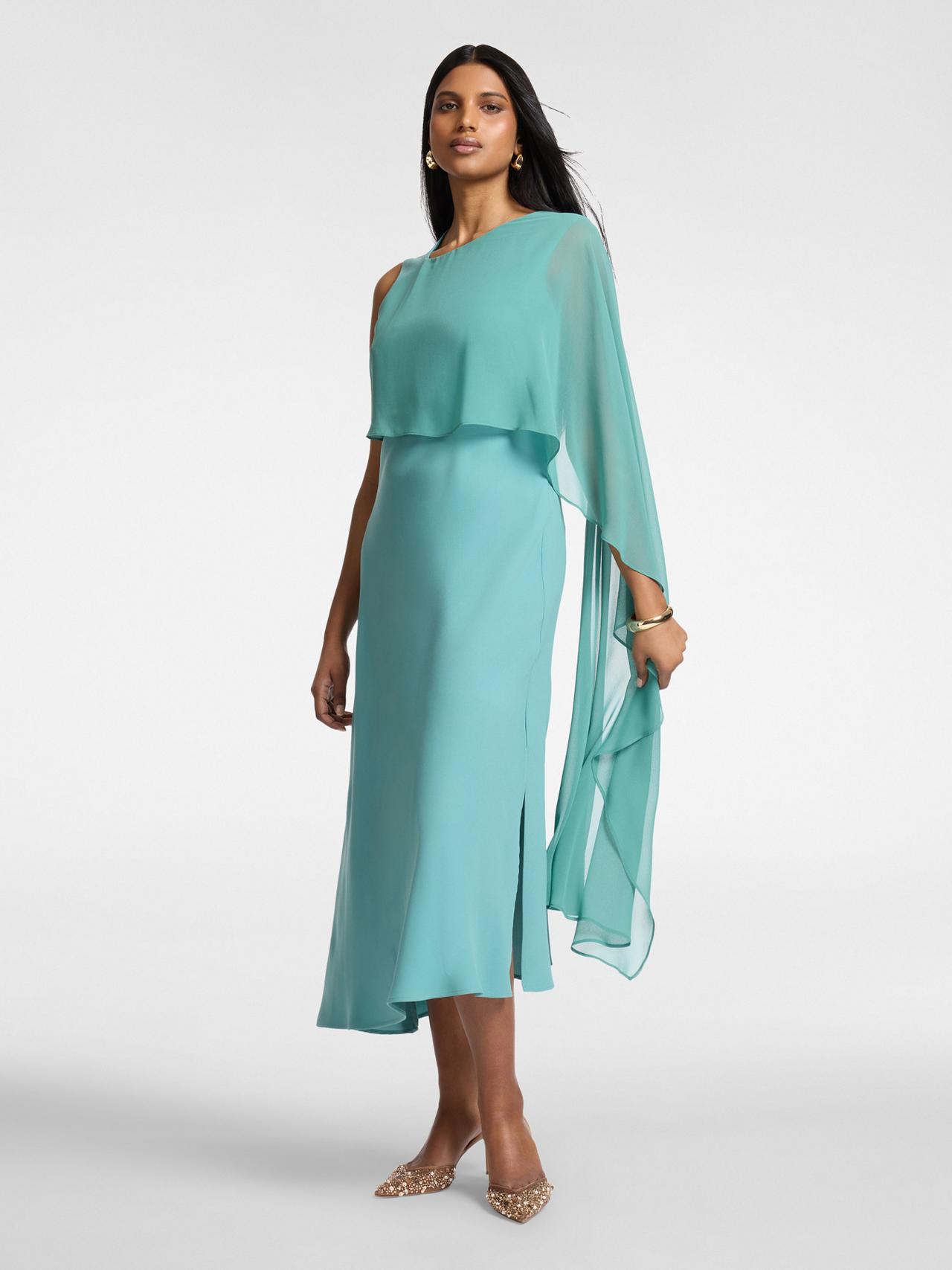 abito mamma della sposa midi a tubino, verde con coprispalle