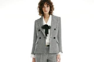 tailleur Luisa Spagnoli a quadretti bianco e blu con giacca doppiopetto