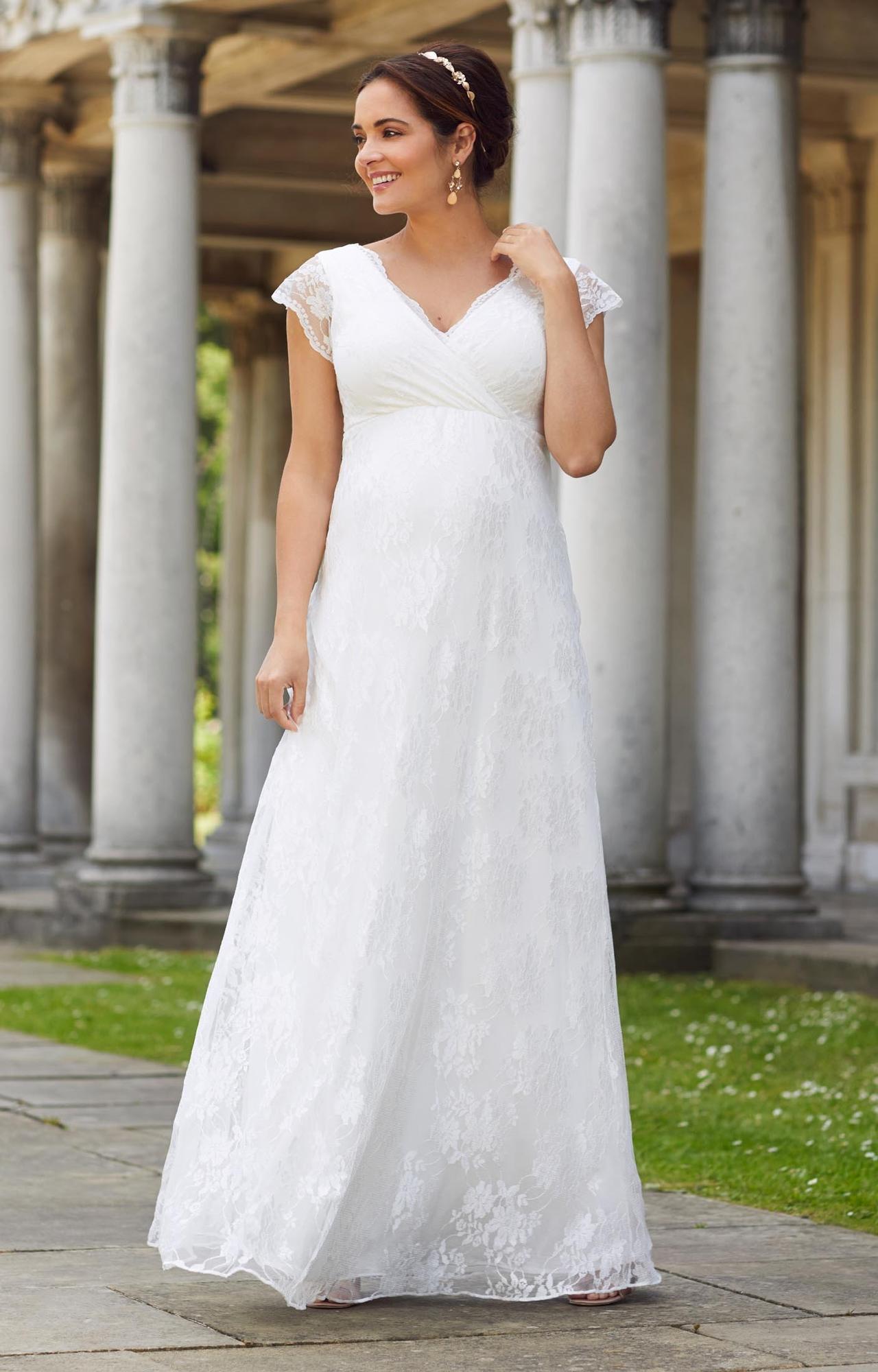 abito da sposa premaman stile impero in pizzo