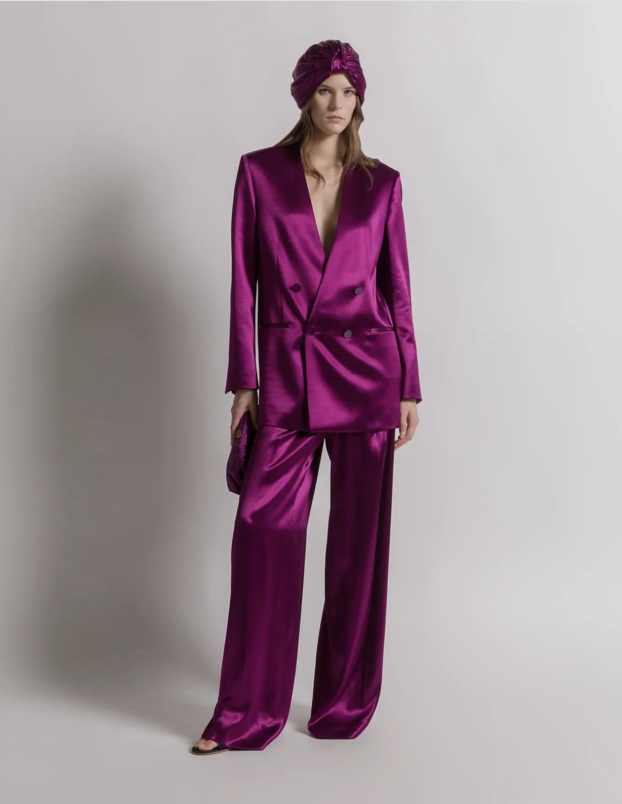 tailleur sorella sposa fucsia in raso