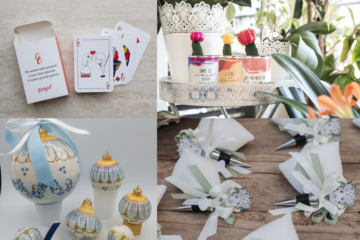 idee bomboniere utili ed economiche con piante- carte da gioco- tappi- palline per albero di Natale