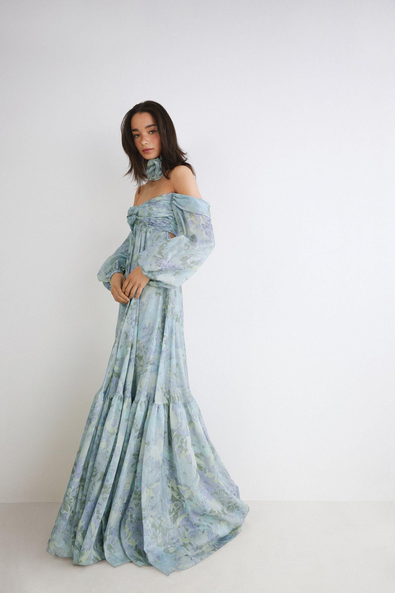 abito sorella sposa lungo con fantasia floreale