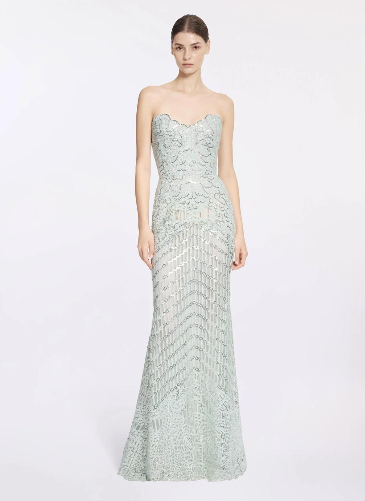 abito verde tiffany lungo con paillettes
