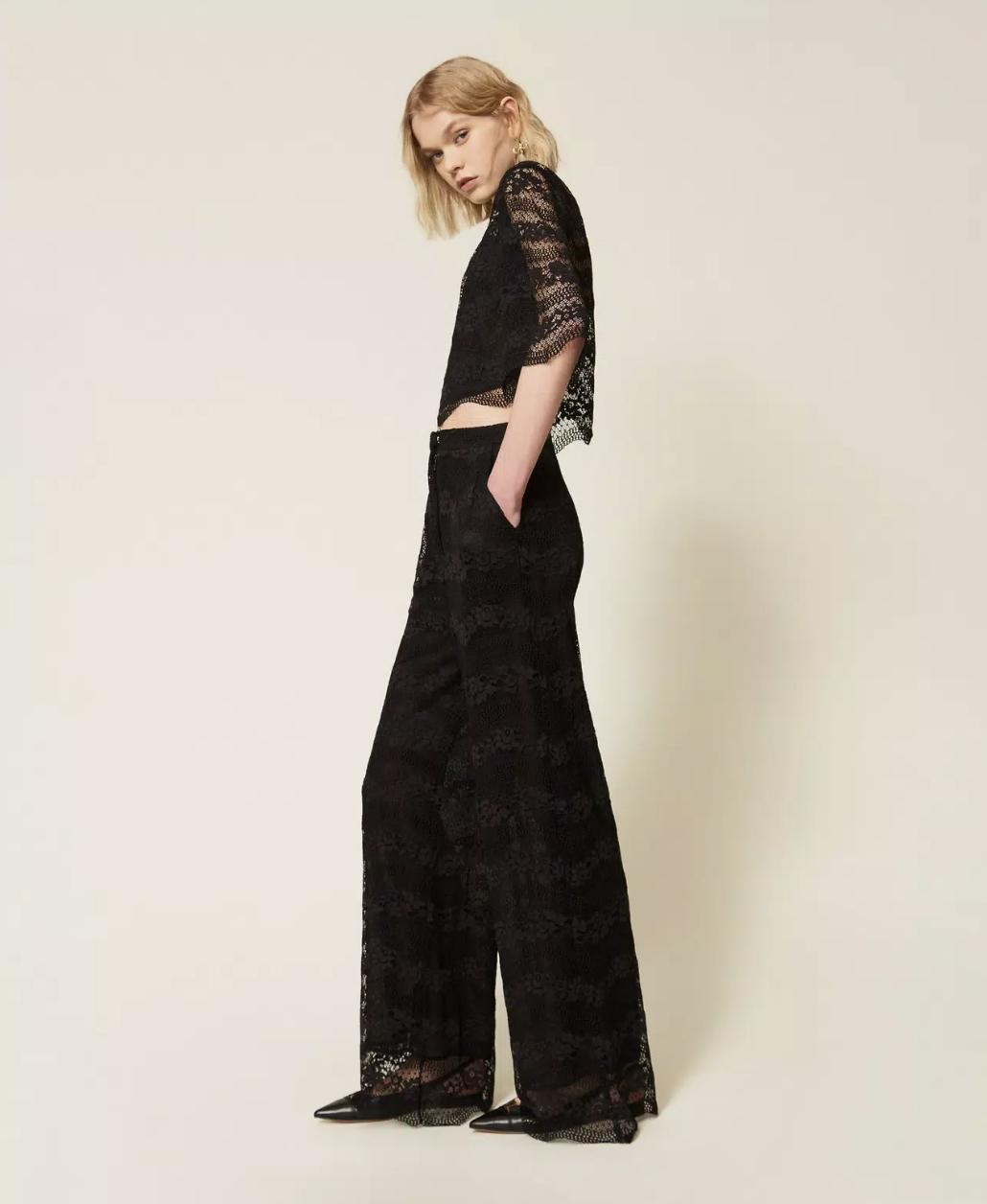completo sorella sposa a due pezzi nero, top e pantalone